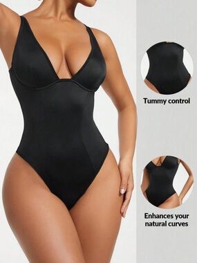 Black Sculpting Bodysuit Shapewear with Lifted Cups Sz M